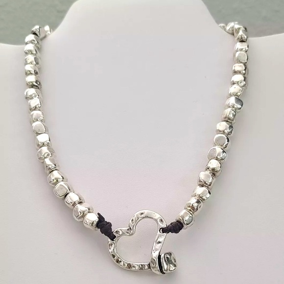 NAILED HEART • Bohemian Necklace • Silver plated • 16 inches - Picture 1 of 10